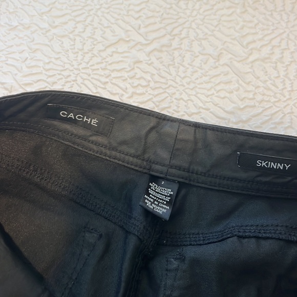 Cache Lace Up Jeans Vintage Skinny Stretch Waxed Cotton Faux Leather Look Size 2 - Picture 2 of 5